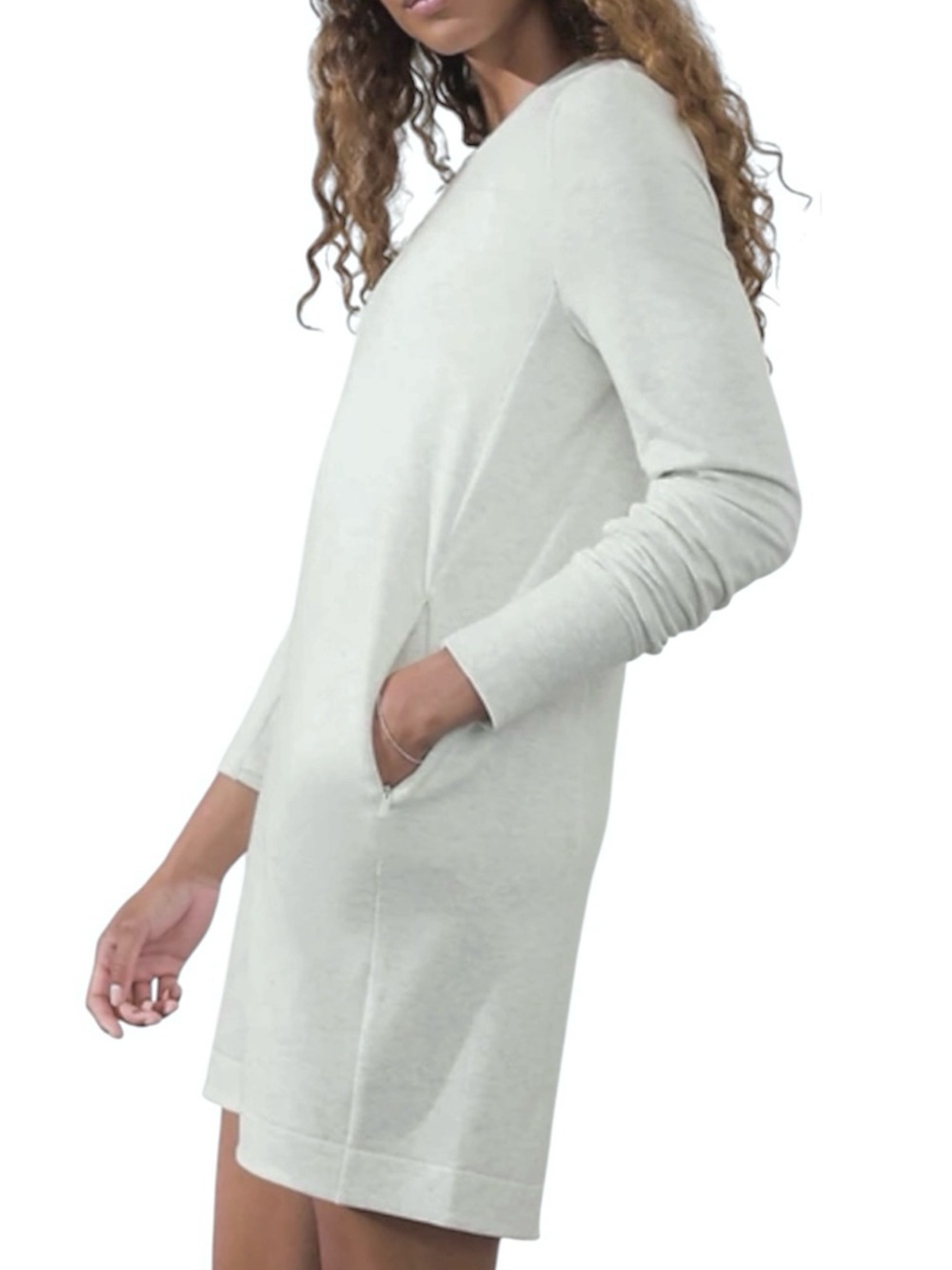 ATHLETA New Coaster Luxe Long Sleeve Dress Sweater Light Grey Size Medium
